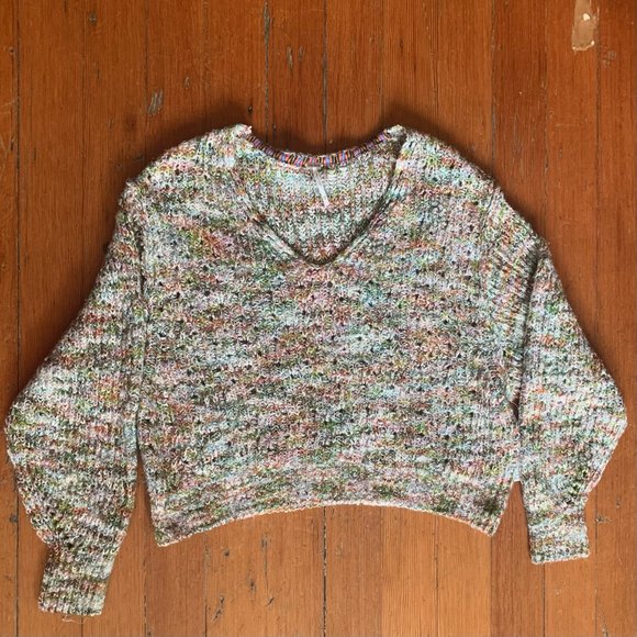 NWT Free People Highland Cable Knit Oversized V-Neck Mendocino Combo Sweater XS - Picture 7 of 13